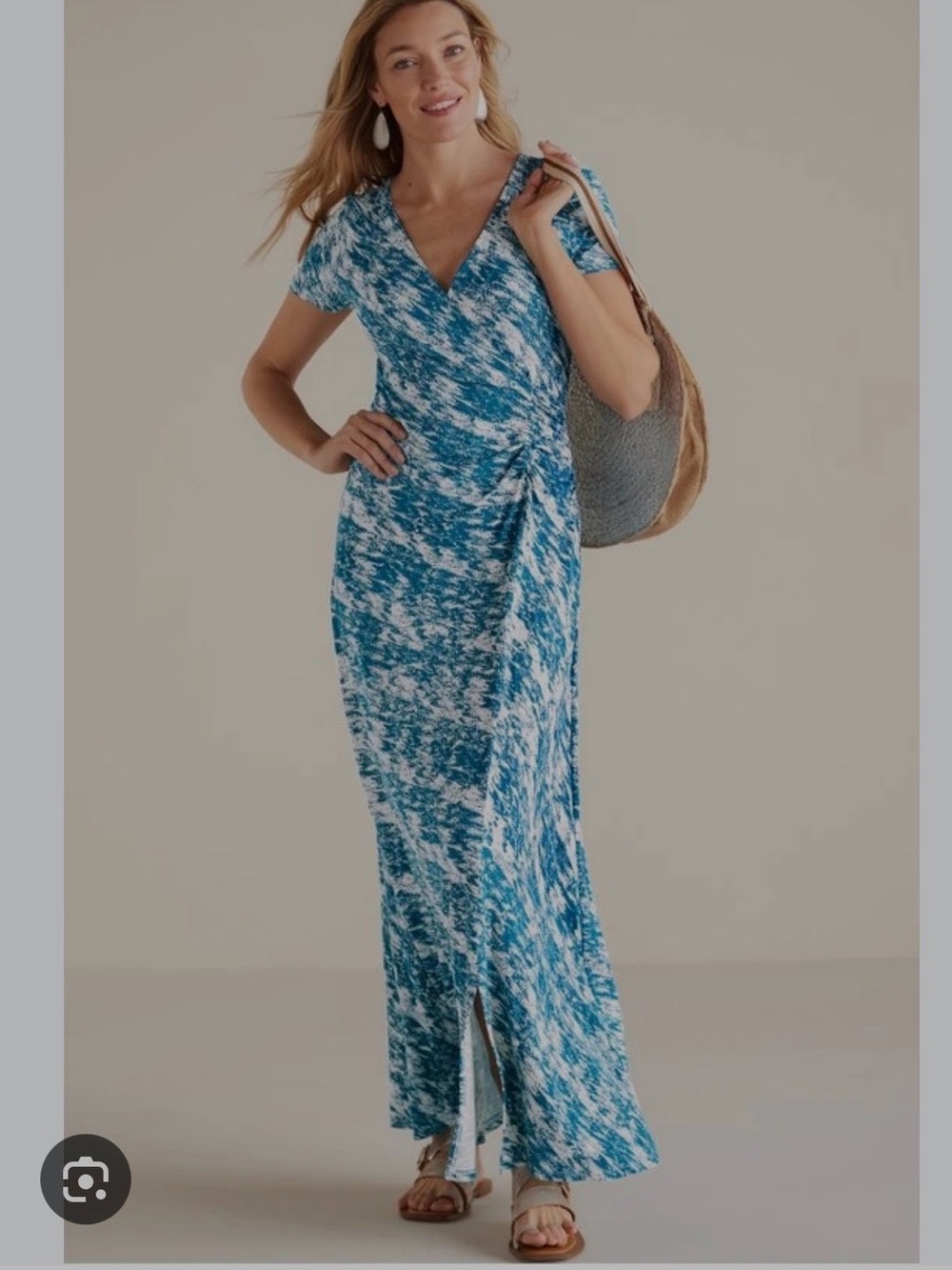 Soft Surroundings Blue Patterned Wrap-Style Women’s Dress